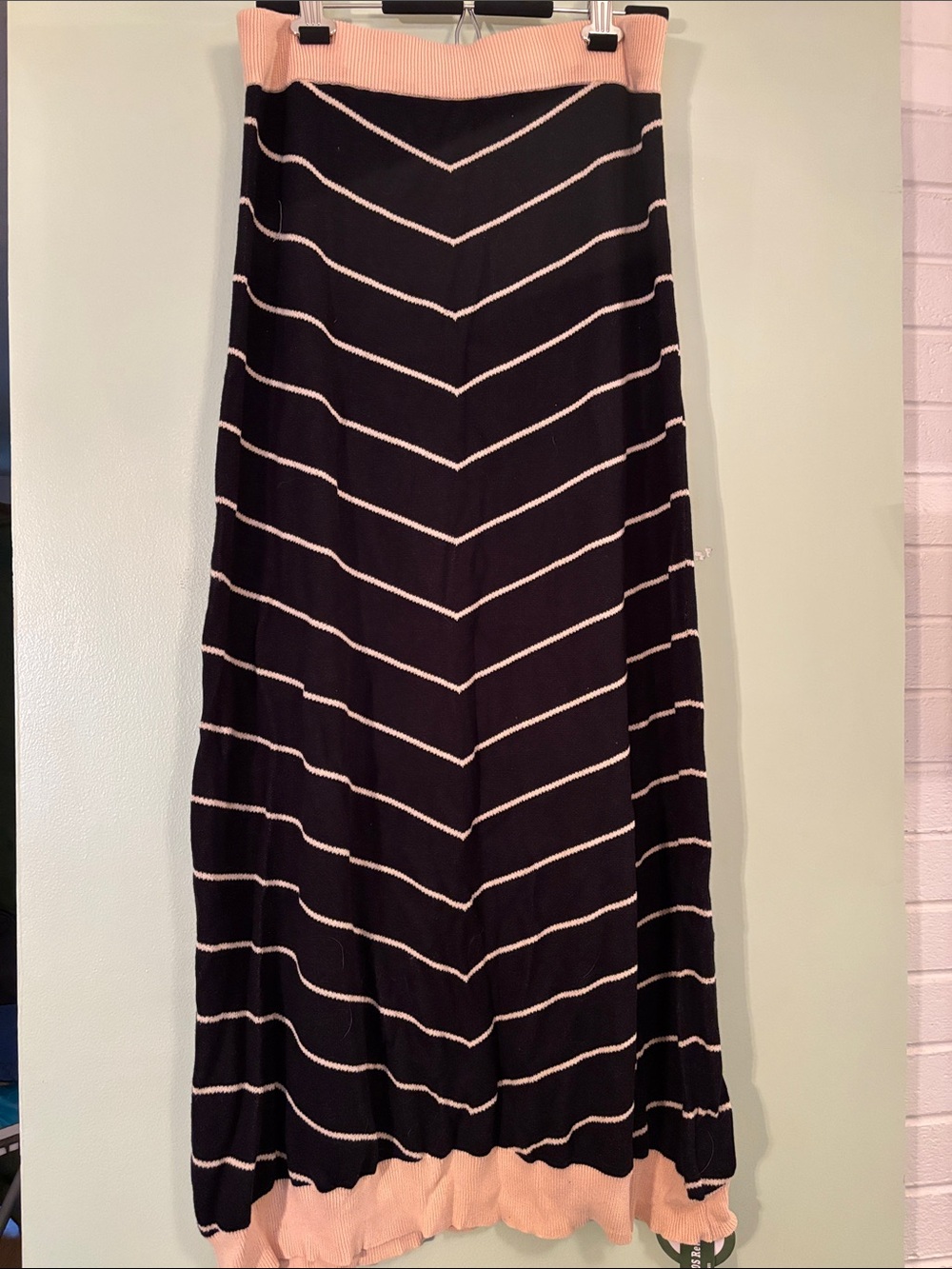 Oxknit women’s XL Striped Knit Maxi Skirt in Black and Tan - Picture 3 of 5